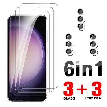 6in1 Aizsargājošu Stikla Case For Samsung galaxy S23 Plus Rūdīts Filmu Samsun s 23 23plus s23plus 5G Ekrānu, Objektīva Fotokameru Aizsargi