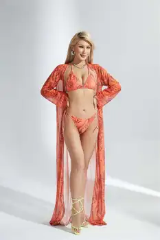 Modes Dāmas Trīs Gabals, Kas Bikini Digitālā Druka Pludmales, Saules Aizsardzības Blūze Peldkostīmu