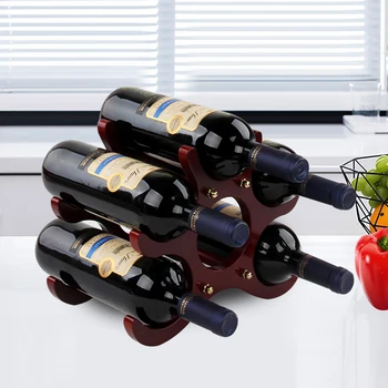 Vīna Plaukts masīvkoka Struktūra Red Ģeometriskā Vīna Pudeles Turētājs 6 Pudeles ASV
