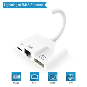 Zibens RJ45 Ethernet OTG Adapteri LAN Vadu Tīkla Kabelis/USB Centrmezglu ar 3 Kameru un Uzlādējiet Ostas iPhone/iPad Flash Drive